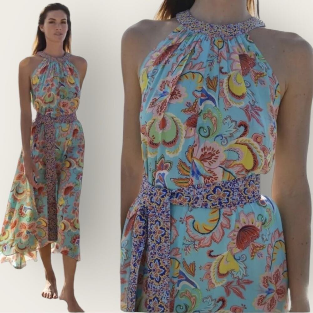 Taj by Sabrina Crippa | Botanique Floral Belted ASYM Beaded Dress | Multi | XS